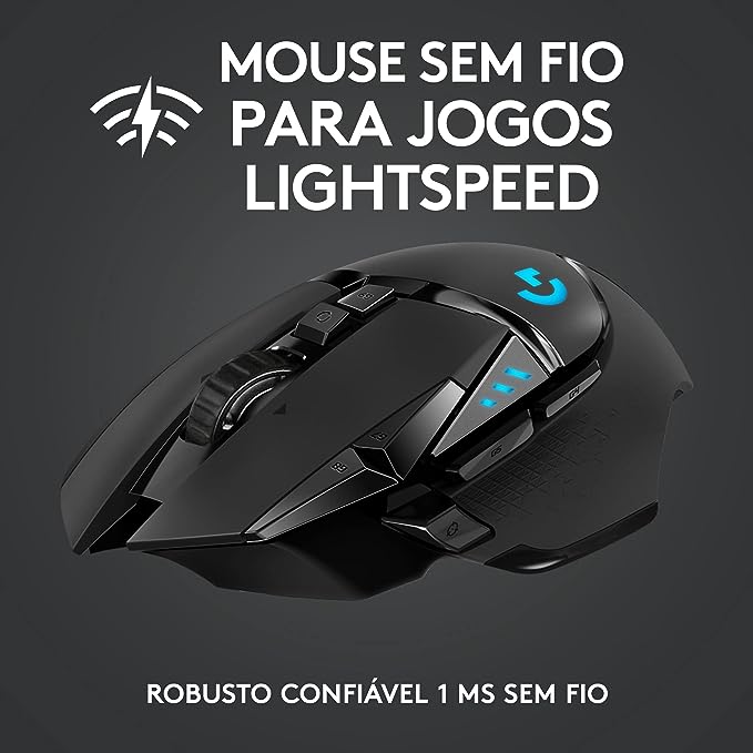 Mouse Gamer Sem Fio Logitech G502 LIGHTSPEED com Tecnologia RGB LIGHTSYNC, Ajustes de Peso, 11 Botóes Programáveis, Sensor HERO 25K e Bateria Recarregável - Compatível com POWERPLAY