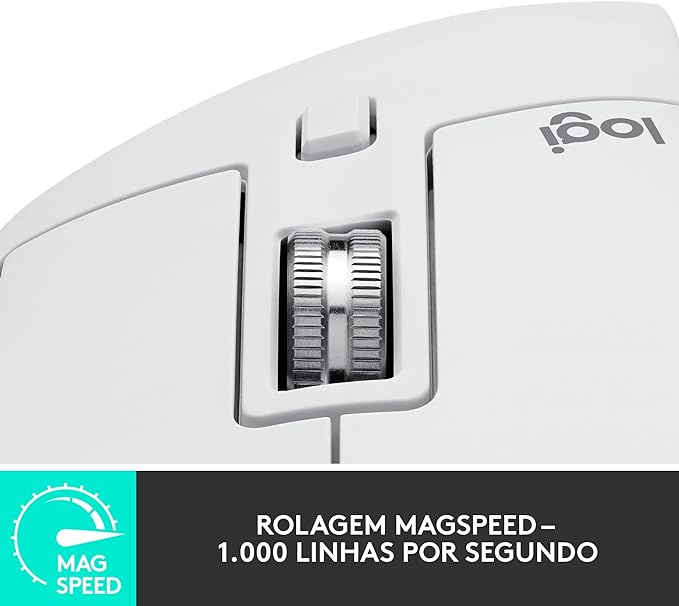 Mouse Logitech MX Master 3S sem fio, com Sensor Darkfield para Uso em Qualquer Superfície, Design Ergonômico, Clique Silencioso, Conexão USB ou Bluetooth - Cinza Claro