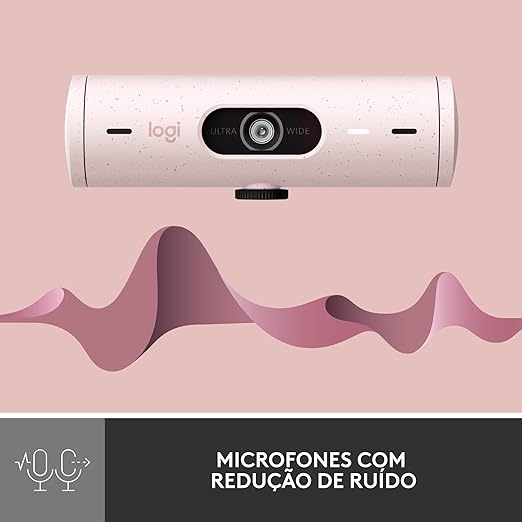 Webcam Full HD Logitech Brio 500 com Microfones Duplos com Redução de Ruídos, Proteção de Privacidade, Correção de Luz e Enquadramento Automático - Rosa