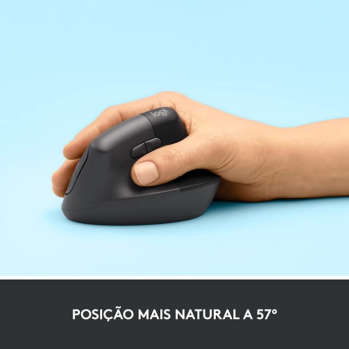 Mouse Sem Fio Logitech Lift Vertical com Design Ergonômico para Redução de Tensão Muscular, Cliques Silenciosos, Conexão Bluetooth ou USB Logi Bolt, Compatível com Windows/macOS/iPadOS - Grafite