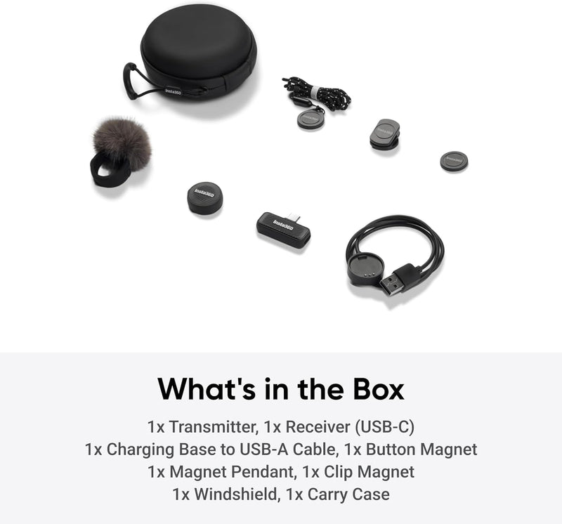 Insta360 Mic Air (1 Transmissor + 1 Receptor) – Microfone Sem Fio com Cancelamento de Ruído, Alcance de 300m, Compatível com iPhone/Android/PC/Mac via USB-C, Ideal para Vlogs e Transmissões ao Vivo