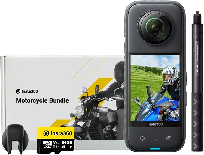 Insta360 Kit de motocicleta X3 (nova versão) - Câmera de ação 360 à prova d'água com sensores de 1/2 polegada 48MP, vídeo HDR ativo 5,7K 360, foto de 72 MP 360, lente única 4K, modo Me de 60 fps,
