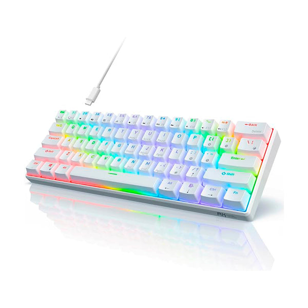 RK ROYAL KLUDGE Teclado mecânico para jogos RK61 com fio 60% RGB retroiluminado ultra-compacto interruptor vermelho branco