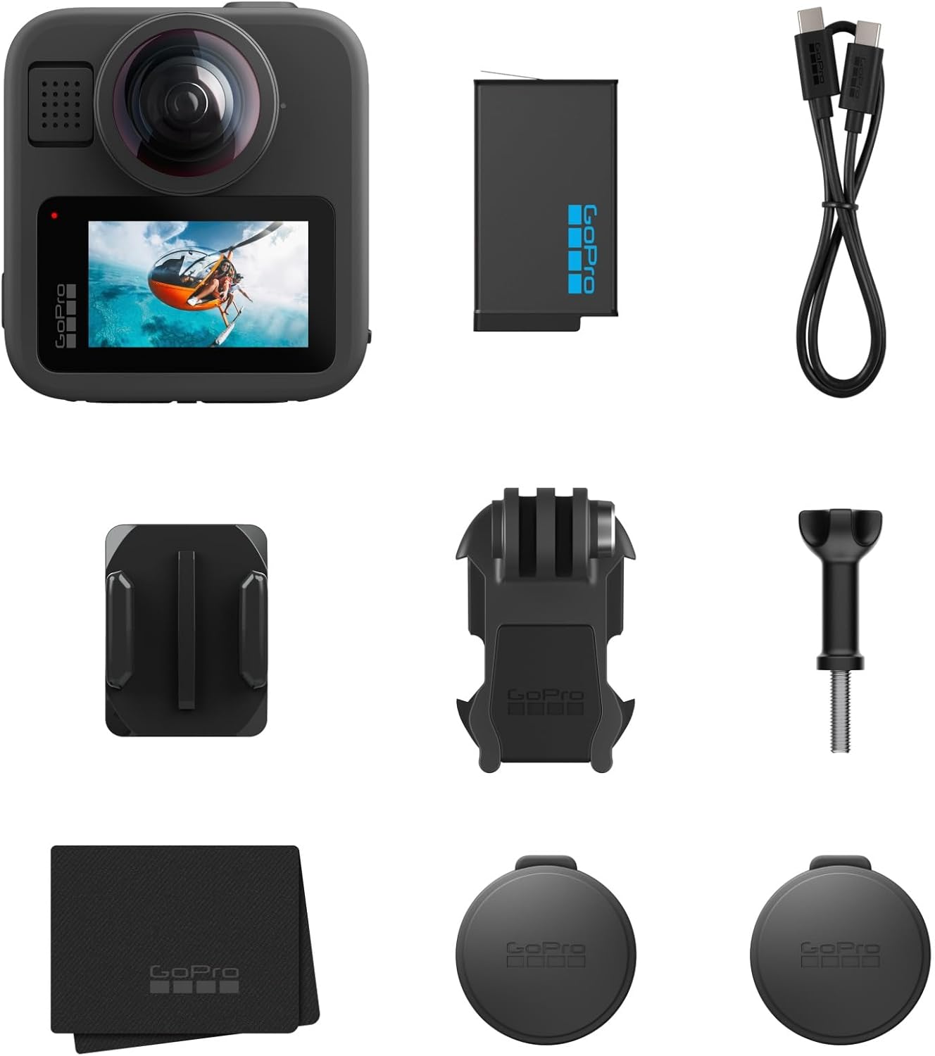 GoPro MAX2 - Câmera de Ação 360° à Prova d'água, Vídeos em 8K de Verdade, Fotos 360° de 29MP, Lentes fáceis de substituir, 6 Microfones, Bastão invisível, GPS, Estabilização MAX HyperSmooth