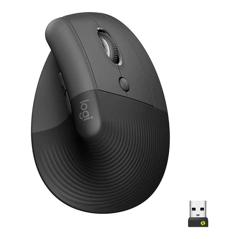 Mouse Sem Fio Logitech Lift Vertical com Design Ergonômico para Redução de Tensão Muscular, Cliques Silenciosos, Conexão Bluetooth ou USB Logi Bolt, Compatível com Windows/macOS/iPadOS - Grafite