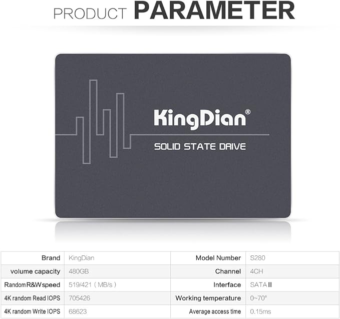 SSD KingDian 60GB 120GB 240GB 480GB 1TB 2TB 2.5" SATA III - Unidade de Estado Sólido Interno (480GB s280)