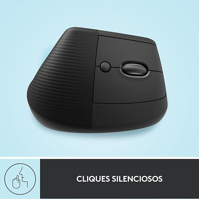 Mouse Sem Fio Logitech Lift Vertical com Design Ergonômico para Redução de Tensão Muscular, Cliques Silenciosos, Conexão Bluetooth ou USB Logi Bolt, Compatível com Windows/macOS/iPadOS - Grafite