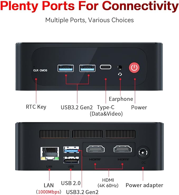 Beelink SER 5 PRO, Ryzen 7 5800H - Mini computadores de mesa - 8 núcleos até 4,4 GHz 32 GB DDR4 1TB NVME SSD Radeon, com WiFi 6/BT-5.2/USB C/HDMI*2, suporta HDD/SSD de 2,5 polegadas