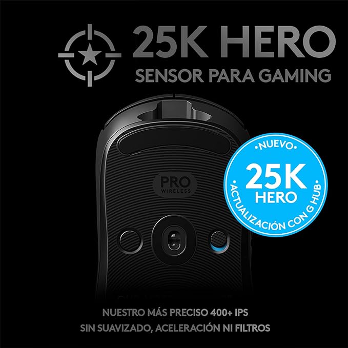 Mouse Gamer Sem Fio Logitech G PRO Wireless com Tecnologia LIGHTSPEED, RGB LIGHTSYNC, Design Ambidestro, 8 Botões Programáveis, Sensor HERO 25K e Bateria Recarregável - Compatível com POWERPLAY