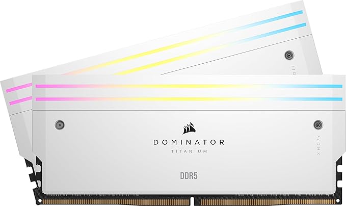 Corsair Dominator Titanium RGB DDR5 RAM 96GB (2x48GB) 6000MHz CL30-36-36-76 1,40V AMD Expo Intel XMP 3.0 Memória de computador desktop – Branco (CMP96GX5M2B6000Z30W)