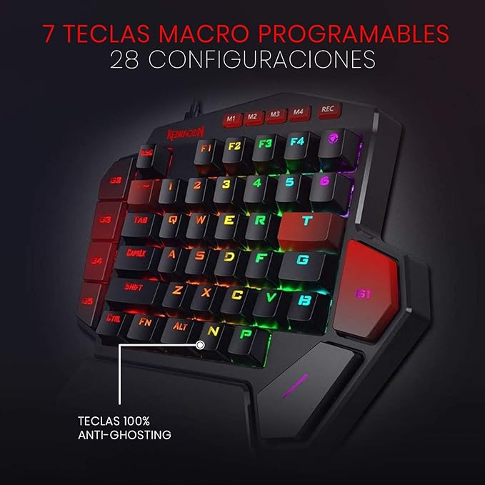 Teclado Mecânico Gamer Redragon One Hand RGB Chroma Switch Outemu Blue MK II - DITI K585RGB