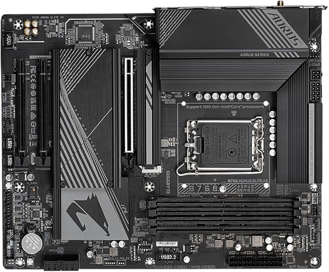 Placa Mãe Gigabyte B760 AORUS ELITE AX WIFI (LGA 1700/4xDDR5/HDMI/DP/M.2/USB 3.2)