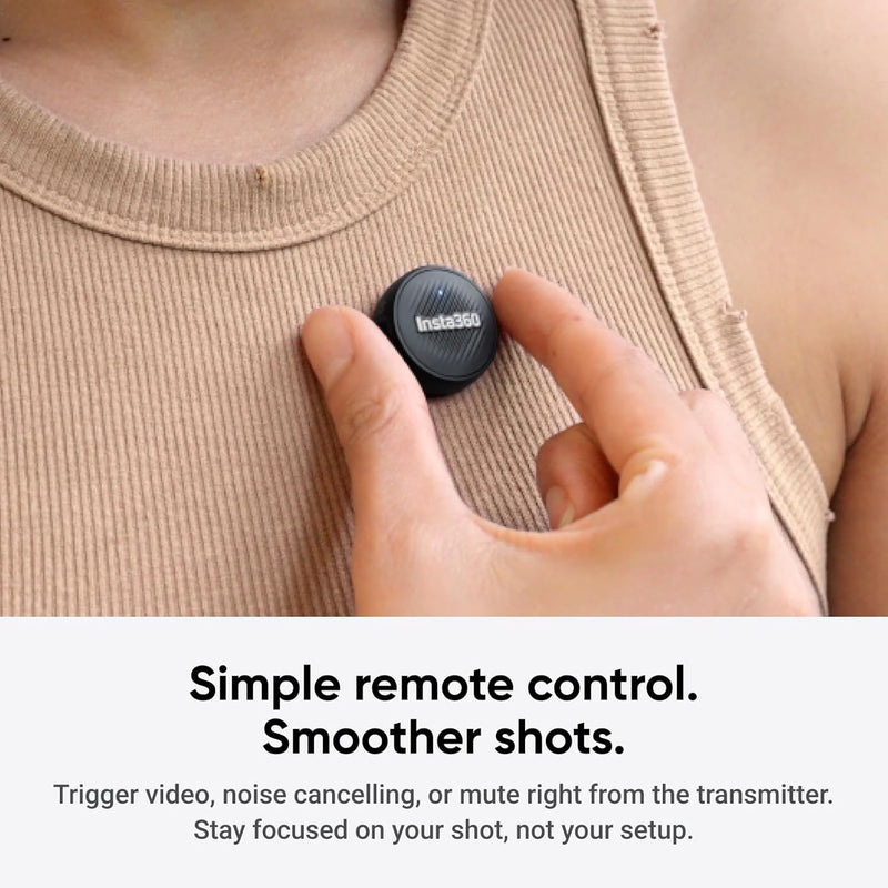 Insta360 Mic Air (1 Transmissor + 1 Receptor) – Microfone Sem Fio com Cancelamento de Ruído, Alcance de 300m, Compatível com iPhone/Android/PC/Mac via USB-C, Ideal para Vlogs e Transmissões ao Vivo