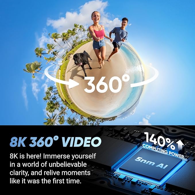 Insta360 Pacote padrão X4 - Câmera de ação 8K 360 à prova d'água, vídeo grande-angular 4K, efeito de bastão de selfie invisível, protetores de lente removíveis, vida útil da bateria de 135 minutos