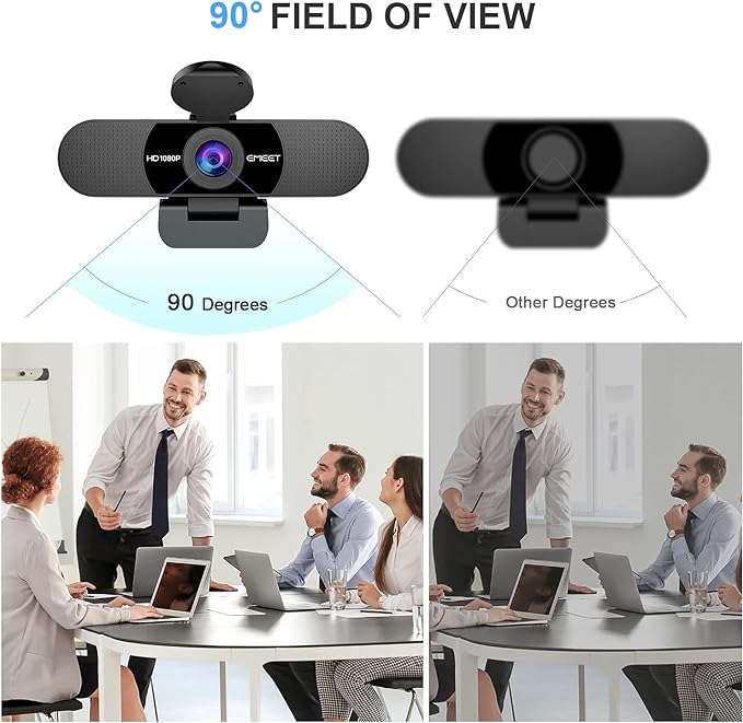 Webcam 1080P Webcam Emeet C960 Full Hd Com Microfone Para Chamadas De Vídeo, Câmera Webcam De Streaming Ideal De 2 Microfones Integrada, Visão De Ângulo Amplo De 90°, Plugue E Reprodução De Webcam USB