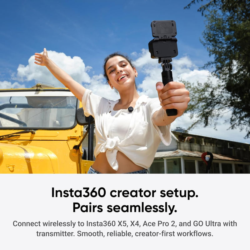 Insta360 Mic Air (1 Transmissor + 1 Receptor) – Microfone Sem Fio com Cancelamento de Ruído, Alcance de 300m, Compatível com iPhone/Android/PC/Mac via USB-C, Ideal para Vlogs e Transmissões ao Vivo
