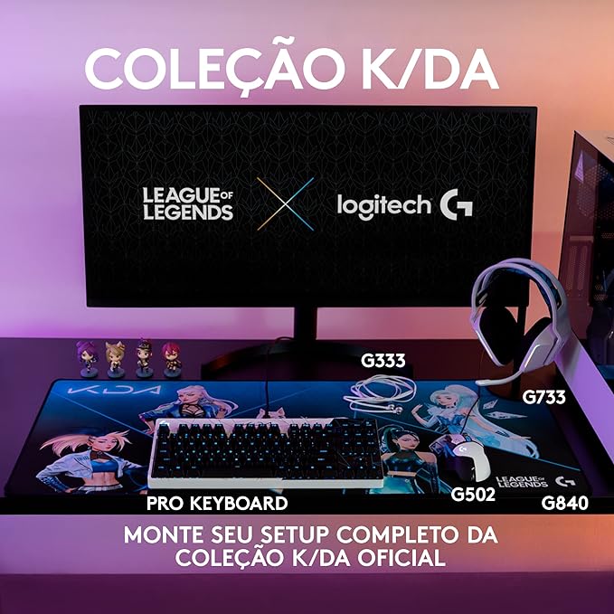 Mouse Gamer Logitech G502 HERO K/DA com RGB LIGHTSYNC, Ajustes de Peso, 11 Botóes Programáveis e Sensor HERO 25K - Edição Oficial League of Legends KDA