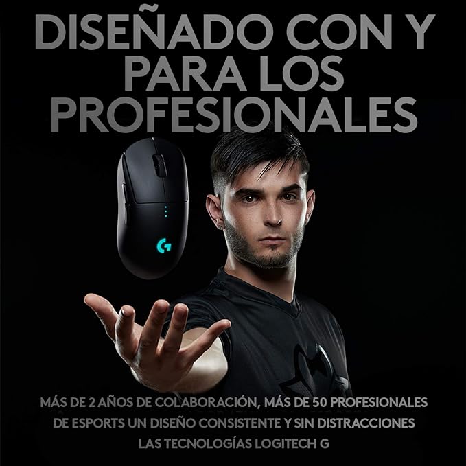 Mouse Gamer Sem Fio Logitech G PRO Wireless com Tecnologia LIGHTSPEED, RGB LIGHTSYNC, Design Ambidestro, 8 Botões Programáveis, Sensor HERO 25K e Bateria Recarregável - Compatível com POWERPLAY