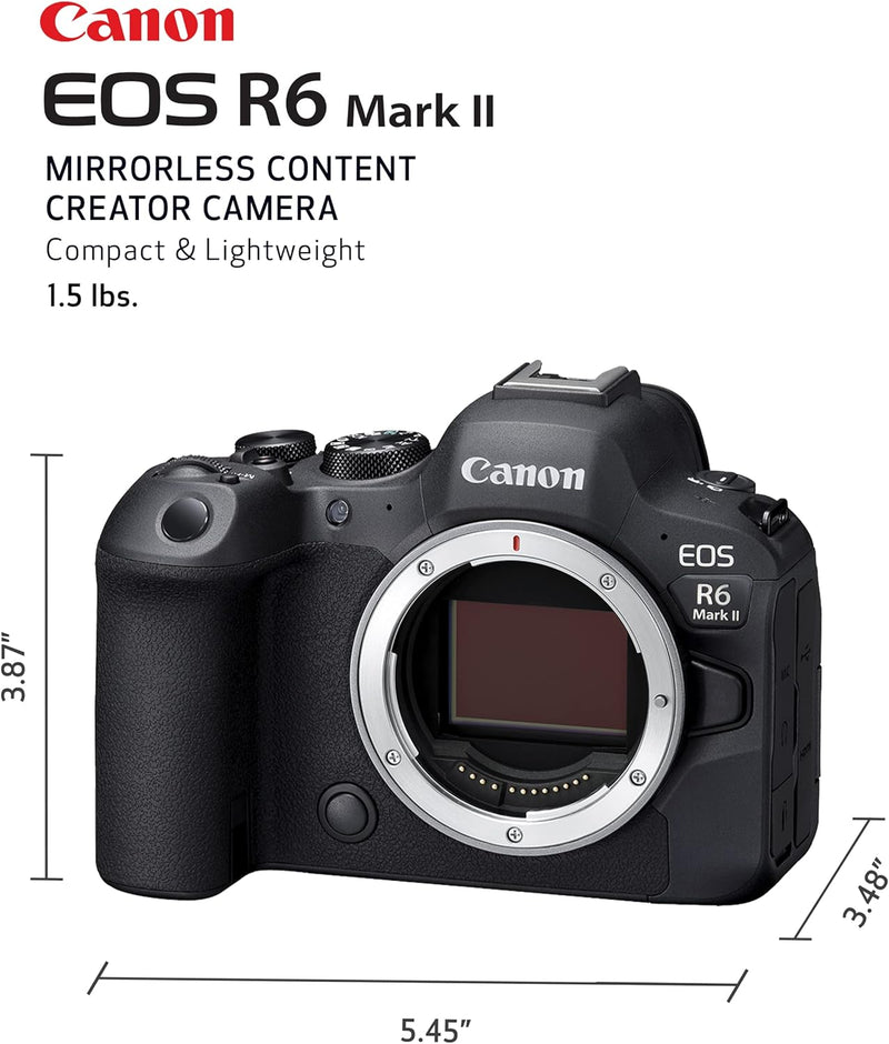 Canon Câmera mirrorless EOS R6 Mark II (apenas corpo), câmera full-frame, sensor CMOS de 24,2 megapixels, recursos de foto e vídeo, preto