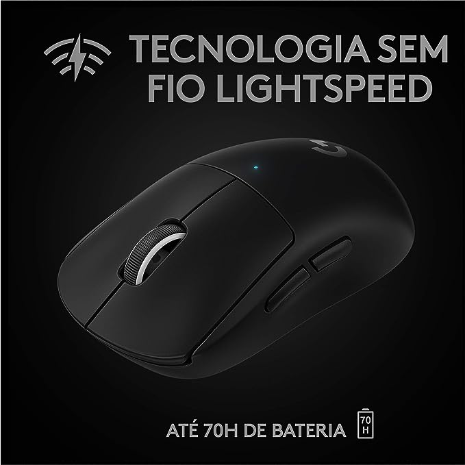 Mouse Logitech G PRO X SUPERLIGHT - Sem Fio com Tecnologia LIGHTSPEED, Ultraleve 63g, 5 Botões Programáveis, Sensor HERO 25K e Bateria Recarregável - Compatível com POWERPLAY - Preto