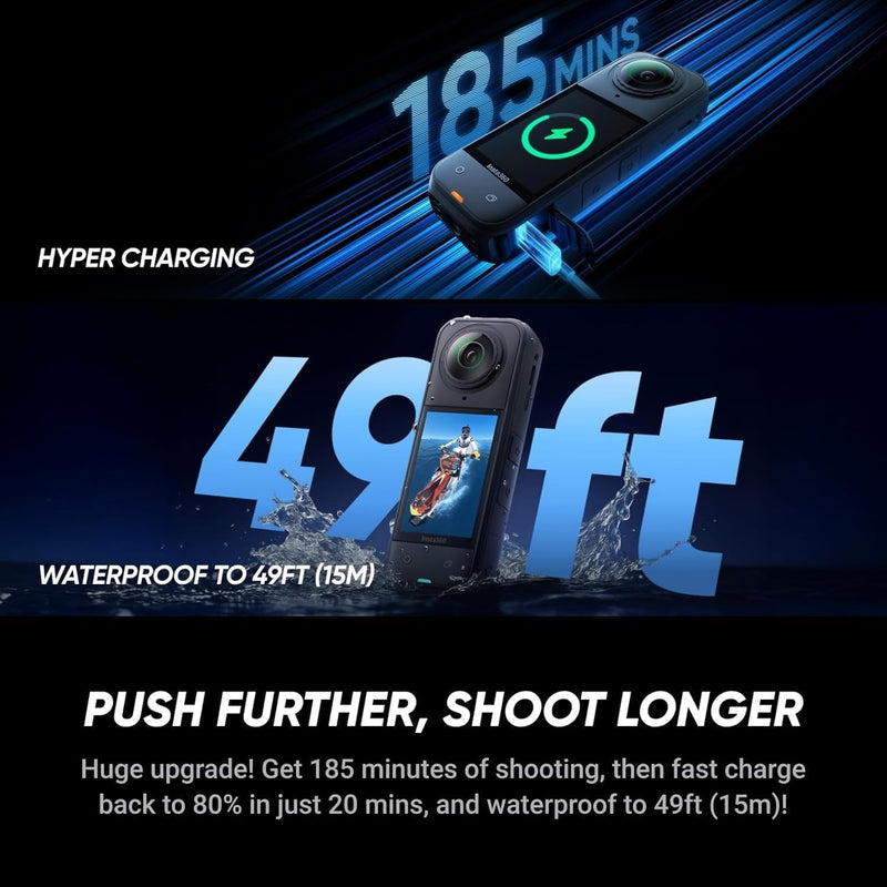 Insta360 X5 – Pacote Essentials à prova d'água 8K 360 vídeo 72MP foto ação capacete câmera 1/3.3 cm sensor grande-angular baixa desempenho luz desempenho lentes substituíveis para esportes viagens ao