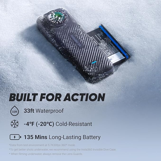 Insta360 Pacote padrão X4 - Câmera de ação 8K 360 à prova d'água, vídeo grande-angular 4K, efeito de bastão de selfie invisível, protetores de lente removíveis, vida útil da bateria de 135 minutos
