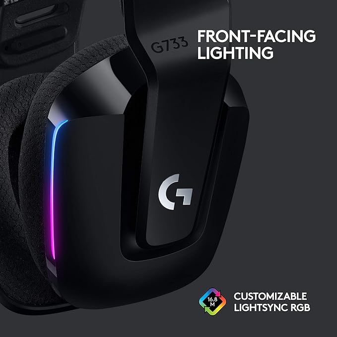 Headset Gamer Sem Fio Logitech G733 7.1 Dolby Surround com Tecnologia Blue VO!CE, RGB LIGHTSYNC, Drivers de Áudio Avançados e Bateria Recarregável para PC e PlayStation - Preto