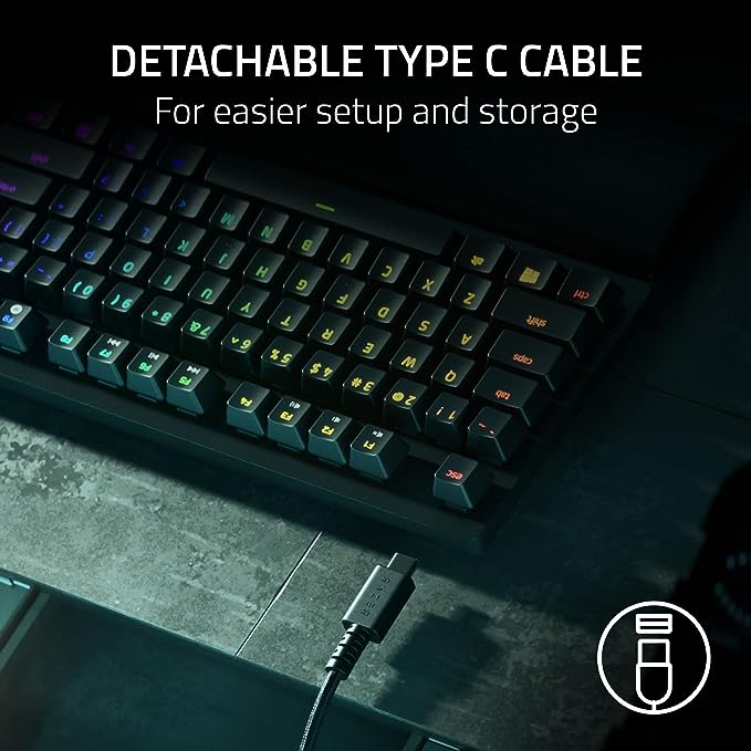 Teclado Gamer Razer Huntsman V2 Tenkeyless, Chroma RGB, Switch Óptico Razer, USB-C, com Apoio de Pulso, Preto - RZ03-03940200-R3U1