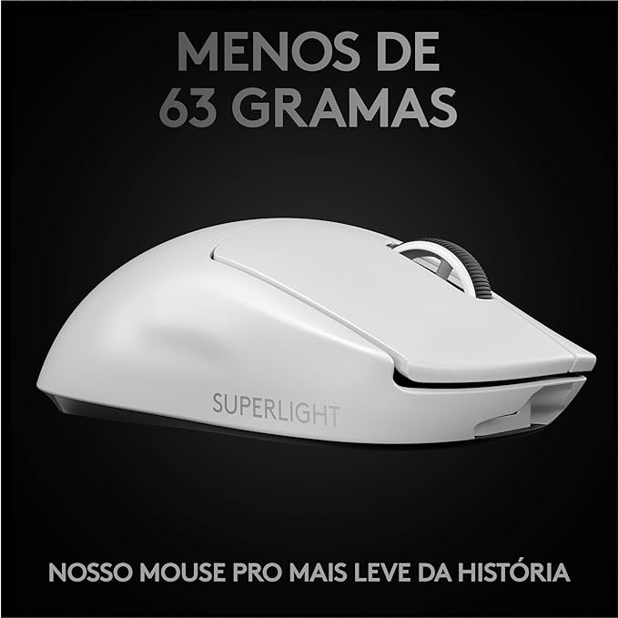 Mouse Logitech G PRO X SUPERLIGHT - Sem Fio com Tecnologia LIGHTSPEED, 5 Botões Programáveis, Sensor HERO 25K e Bateria Recarregável - Compatível com POWERPLAY - Branco