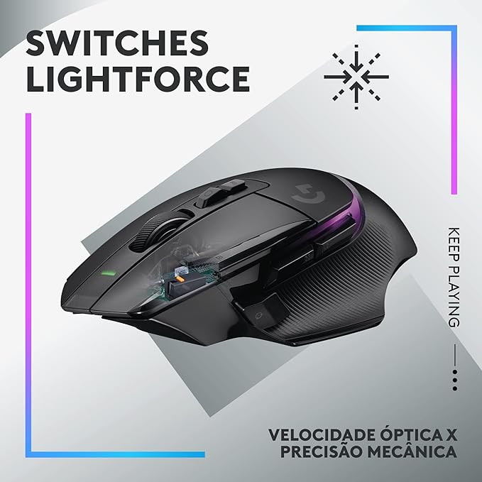 Mouse Logitech G502 X PLUS LIGHTSPEED - Sem Fio com RGB LIGHTSYNC, Switches LIGHTFORCE, Sensor HERO 25K, 13 Botões Programáveis, Compatível com PC/ macOS/ Windows - Preto