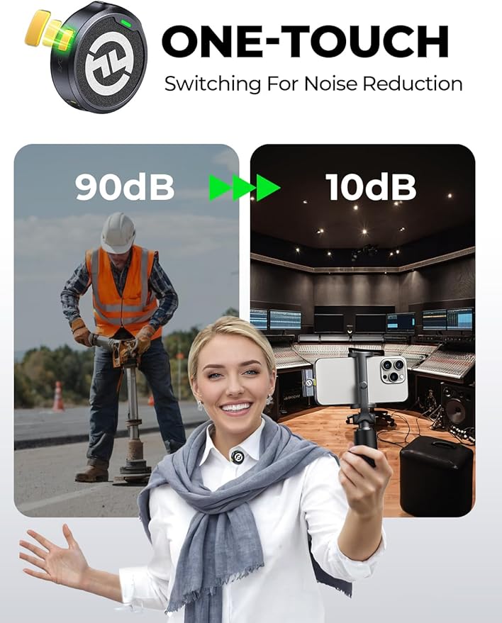 Hollyland Lark M2 Microfone Lapela Sem Fio, Compatível com Android, IPhone 15, Cancelamento de Ruído Inteligente, Transmissão Sem Fio de 300M, 30 H Duração de Bateria, Ideal para Vlog-Preto