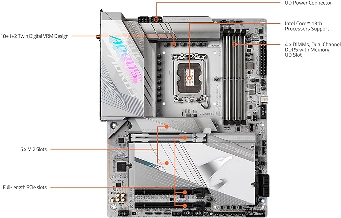 GIGABYTE Z790 AORUS PRO X (LGA 1700/ Intel/ Z790 X/ATX/ DDR5/ 5* M.2/ PCIe 5.0/ USB 3.2 Type-C/Wi-Fi 7/ 5GbE LAN/Q-Flash Plus/EZ-Latch Plus/Motherboard)