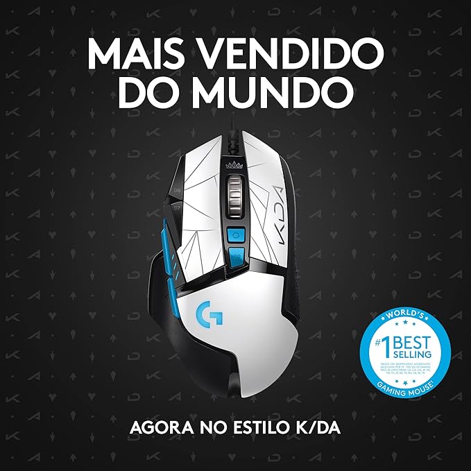 Mouse Gamer Logitech G502 HERO K/DA com RGB LIGHTSYNC, Ajustes de Peso, 11 Botóes Programáveis e Sensor HERO 25K - Edição Oficial League of Legends KDA