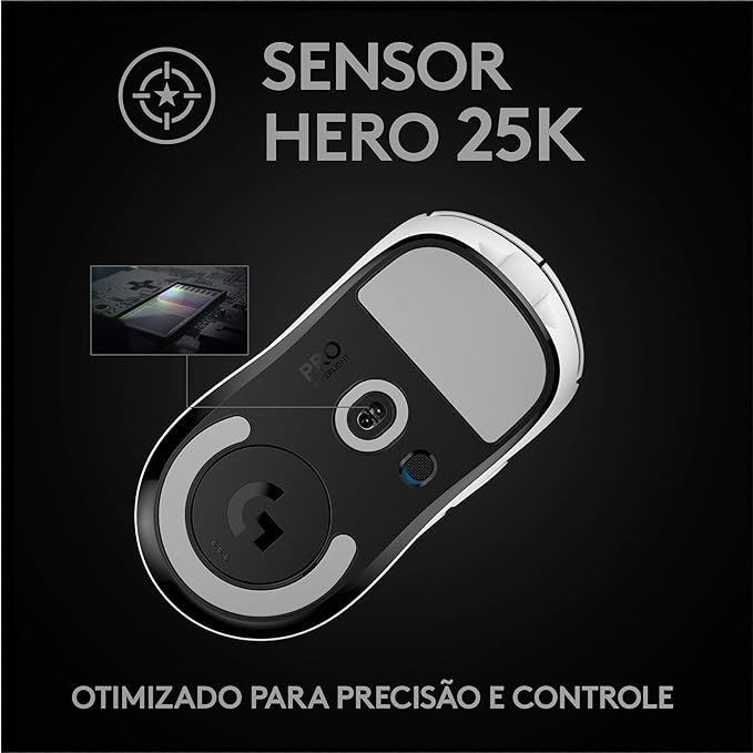 Mouse Logitech G PRO X SUPERLIGHT - Sem Fio com Tecnologia LIGHTSPEED, 5 Botões Programáveis, Sensor HERO 25K e Bateria Recarregável - Compatível com POWERPLAY - Branco