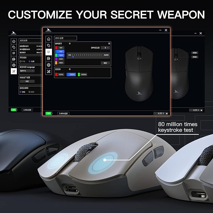 Darmoshark Mouse Para Jogos Sem Fio M3, Tri-Mode 2.4G/Usb-C/Bluetooth Mouse Até 26000Dpi, Sensor Óptico Paw3395, Peso Leve De 58G, 8 Botões Programáveis, Duração Da Bateria De 500Mah, Branco