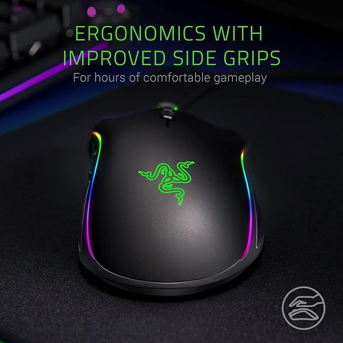 Razer Mamba Mouse para jogos Elite com sensor óptico de 16.000 DPI 5G, 9 botões programáveis, fator de forma ergonômica, alimentado por Razer Chroma, Preto, One Size, RZ01-02560100-R3M1