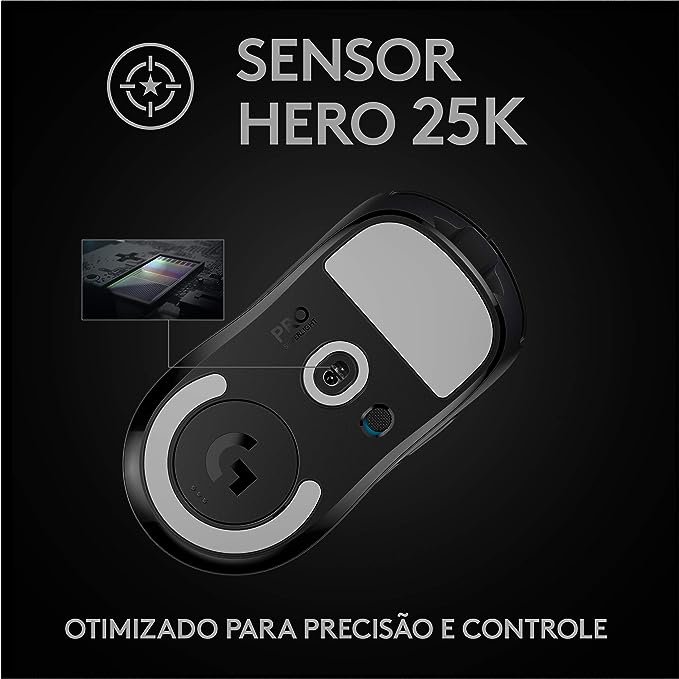 Mouse Logitech G PRO X SUPERLIGHT - Sem Fio com Tecnologia LIGHTSPEED, Ultraleve 63g, 5 Botões Programáveis, Sensor HERO 25K e Bateria Recarregável - Compatível com POWERPLAY - Preto