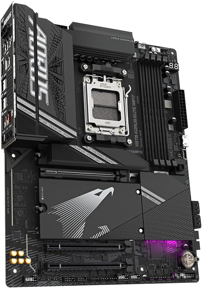 GIGABYTE Placa mãe X870 AORUS Elite WIFI7 AMD AM5 LGA 1718, ATX, DDR5, 4X M.2, PCIe 5.0, USB4, WIFI7, LAN 2,5GbE, EZ-Latch