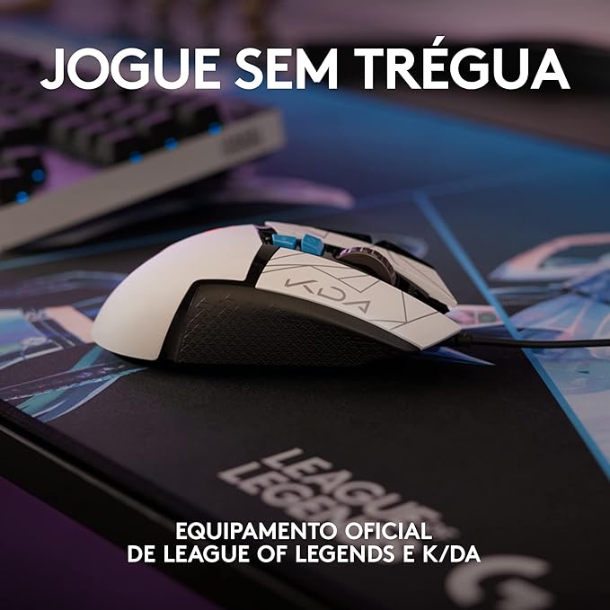 Mouse Gamer Logitech G502 HERO K/DA com RGB LIGHTSYNC, Ajustes de Peso, 11 Botóes Programáveis e Sensor HERO 25K - Edição Oficial League of Legends KDA