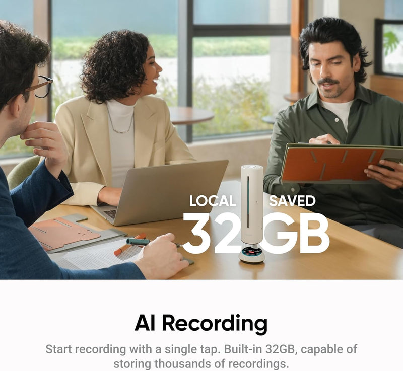 Insta360 Wave - Viva-voz com IA, Bluetooth, Gravador de Voz, 8 Microfones com Cancelamento de Ruído e Beamforming, Transcrição e Resumo por IA, Suporte a 99 Idiomas, Armazenamento de 32GB, Ideal para Reuniões, Podcasts e Transmissões ao Vivo