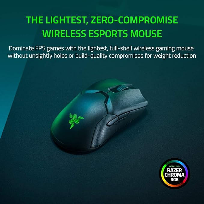Razer Viper Ultimate com base de carregamento – Mouse ambidestro para jogos Esports alimentado por tecnologia sem fio HyperSpeed (Focus+ sensor óptico de 20K, leve 74 g, croma RGB) preto
