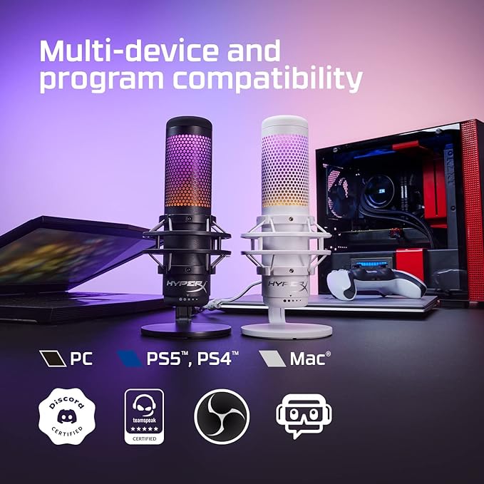 Microfone Gamer HyperX QuadCast S, Antivibração, LED RGB, USB - HMIQ1S