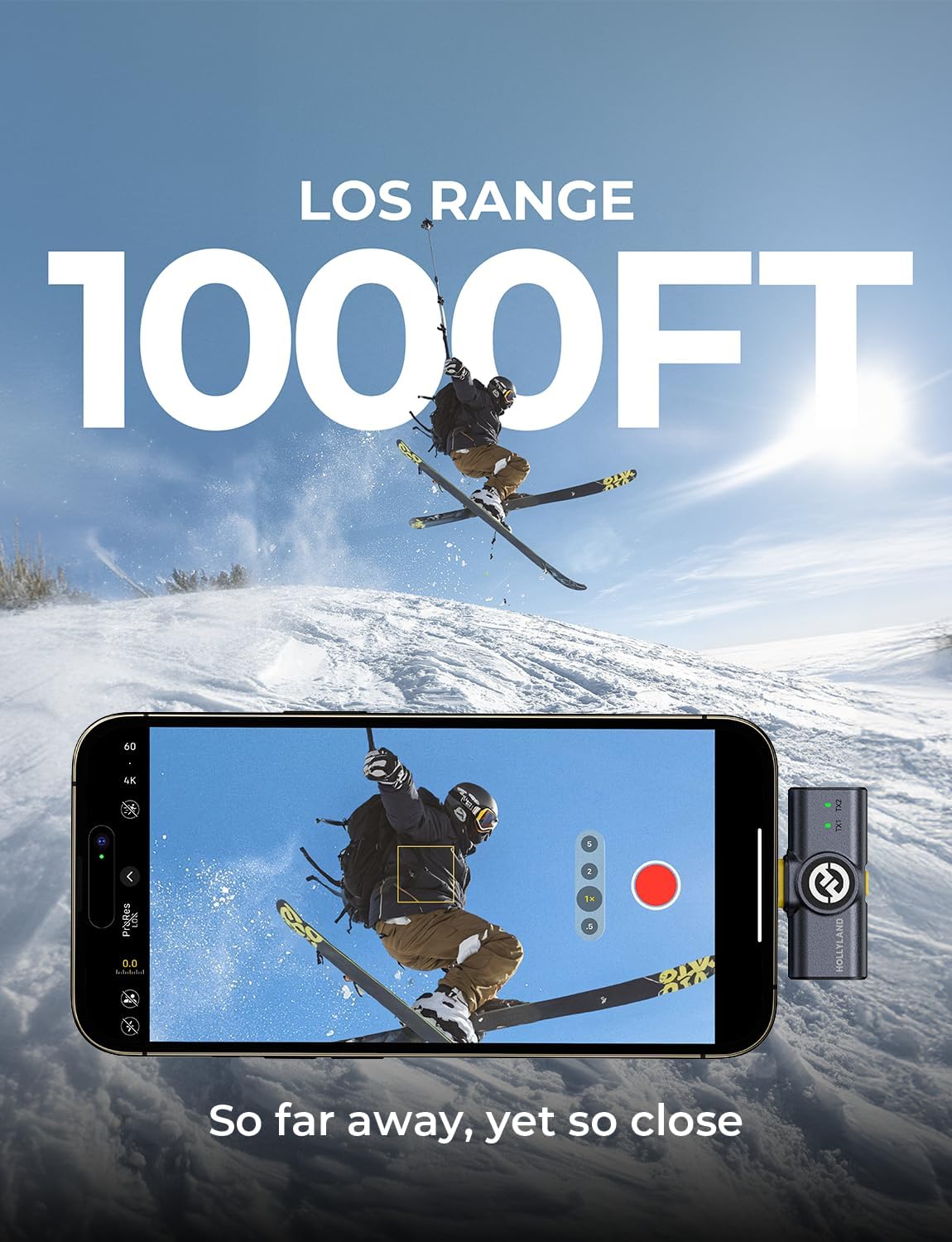 Hollyland Lark M2 Microfone de Lapela Sem Fio, Certificado MFi com Cancelamento de Ruído Inteligente, Iphone11/12/13/14, Transmissão Sem Fio de 300M, 30H Duração de Bateria, Ideal para Vlog-Preto