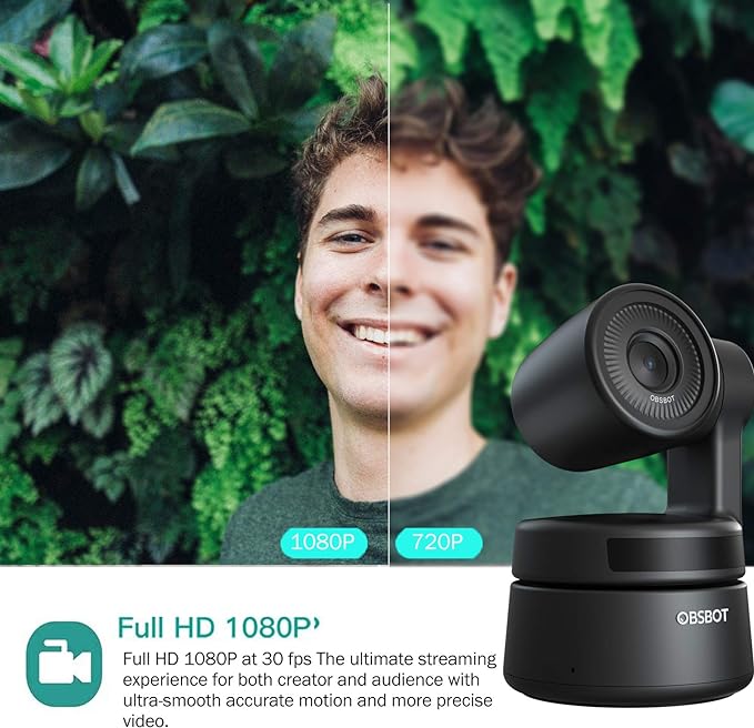 OBSBOT Tiny PTZ Webcam, AI-Powered Framing & Autofocus, Full HD 1080p Webcam com Auto-Exposure Zoom Power Gesture Selfie Video Camera para aulas online ao vivo e streaming