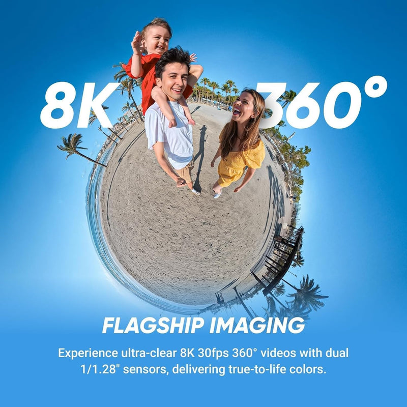 Insta360 X5 – Pacote Essentials à prova d'água 8K 360 vídeo 72MP foto ação capacete câmera 1/3.3 cm sensor grande-angular baixa desempenho luz desempenho lentes substituíveis para esportes viagens ao