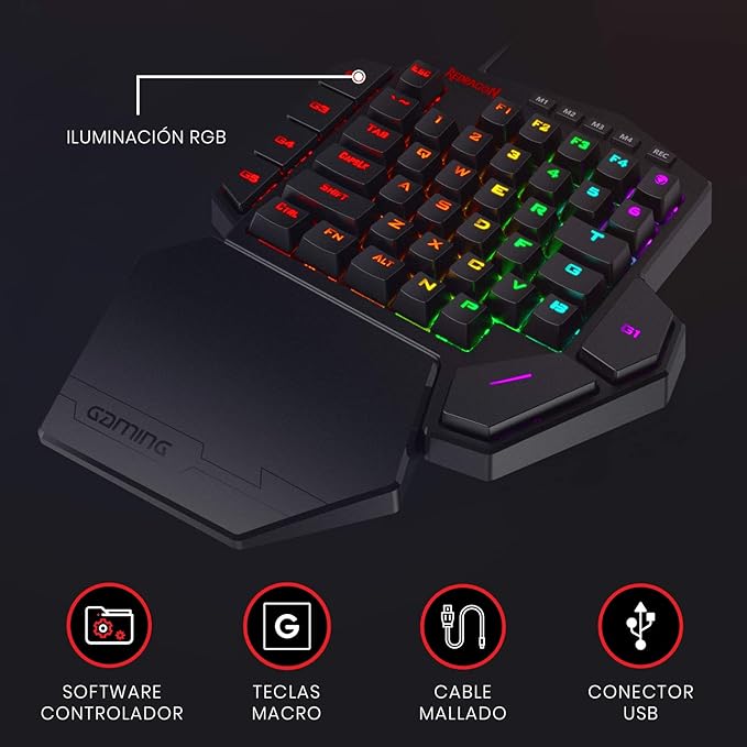 Teclado Mecânico Gamer Redragon One Hand RGB Chroma Switch Outemu Blue MK II - DITI K585RGB