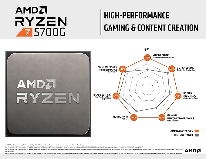 Processador AMD Ryzen 7 5700G, 3.8GHz (4.6GHz Max Turbo), AM4, Vídeo Integrado, 8 Núcleos