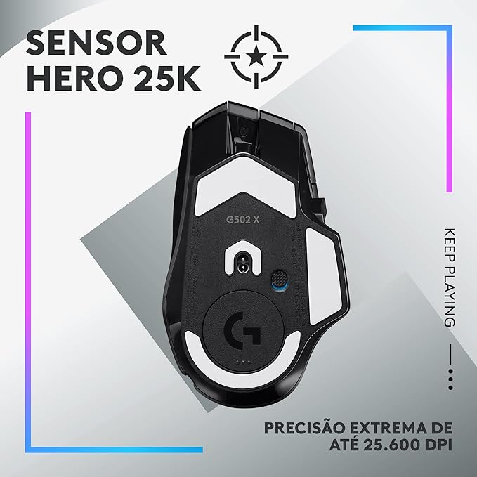 Mouse Logitech G502 X PLUS LIGHTSPEED - Sem Fio com RGB LIGHTSYNC, Switches LIGHTFORCE, Sensor HERO 25K, 13 Botões Programáveis, Compatível com PC/ macOS/ Windows - Preto