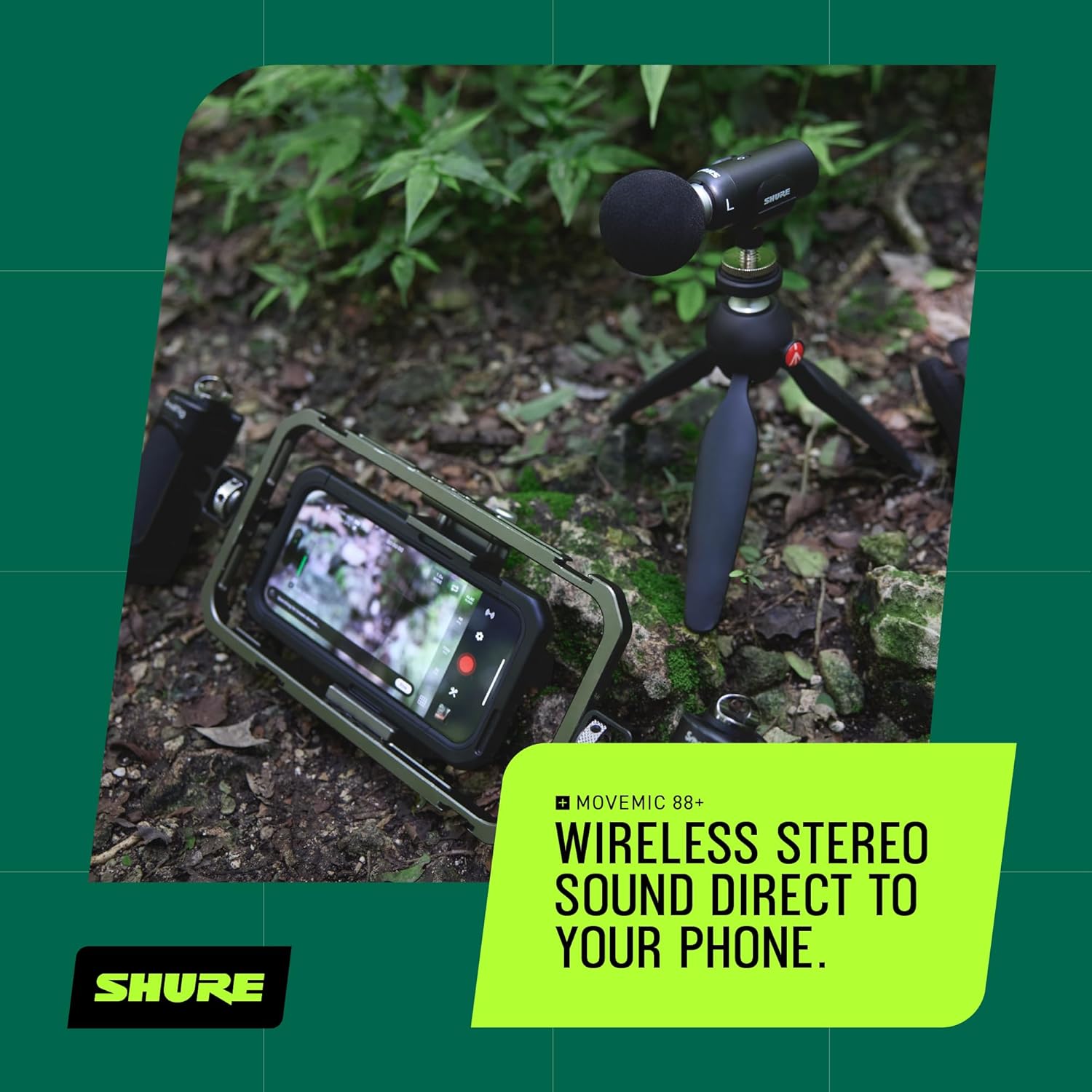 Microfone sem fio Shure MoveMic 88+ - Gravador de áudio profissional para entrevistas em filme/campo, microfone estéreo com 4 padrões polares | Compatível com iOS/Android (MV88+W-Z7)