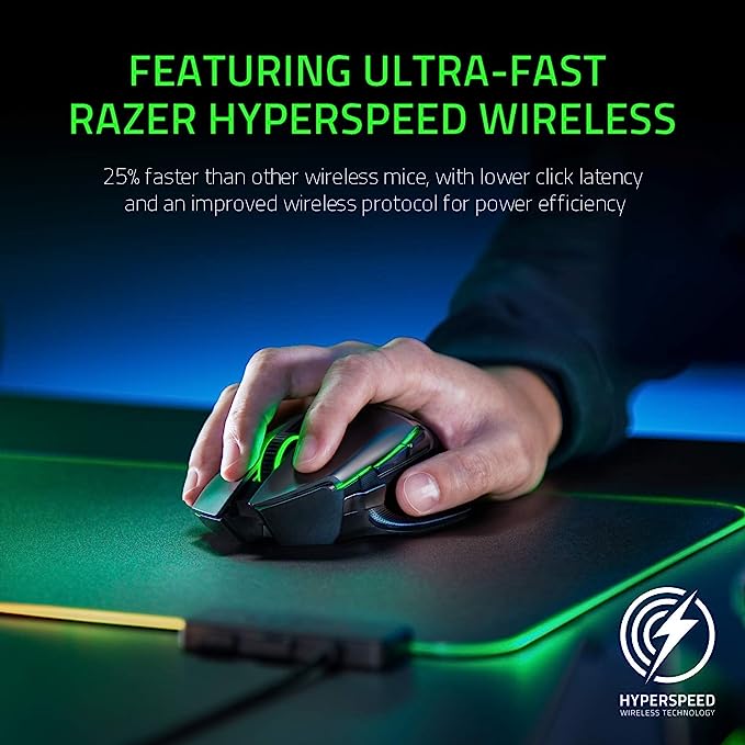 Mouse Razer Basilisk Ultimate HyperSpeed sem fio com base de carregamento: sensor óptico DPI de 20 K - Chroma RGB - 11 botões programáveis - bateria de 100 horas - preto